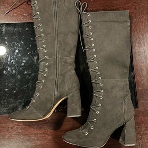 Women's Lace-Up Knee-High Boots - Black Size 9.5